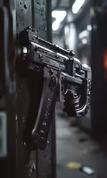 a machine gun mounted to a metal structure
