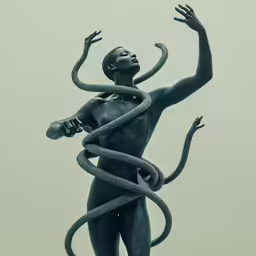 a statue of a person with tentacles on their back