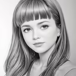 the pencil sketch of a woman with long hair