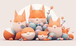 fox family with one laying down on the ground