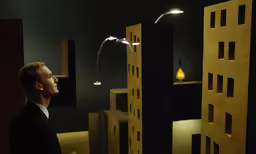a man in a dark room with a lamp on his head