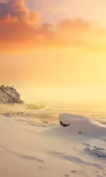 the sky is red and the waves are white