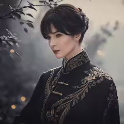 a woman wearing a black shirt and coat