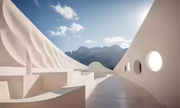 an image of a building with lots of white walls and windows