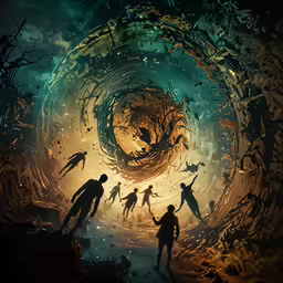 a group of people standing in a vortex