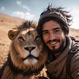 a man posing with his lion like animal