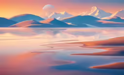 a landscape with mountains is reflected in the water
