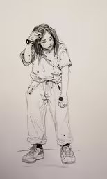 a drawing of a person with one hand on a cell phone