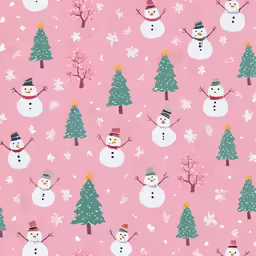 snowmen and trees on pink, a background