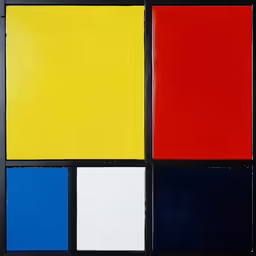 a painting of red, yellow, and blue in blocks