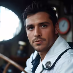 a man wearing a dress shirt, with suspenders and a badge