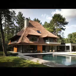 a house with a pool inside of it