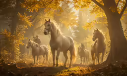 there are many horses in the woods