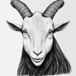 the face of a goat with long, sharp horns