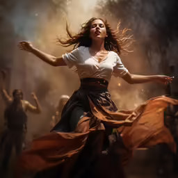 there is a woman that is dancing in the street