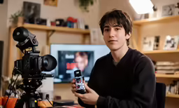 a young man is taking a photo with a camera