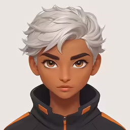 an animated avatar of a young man with white hair