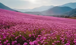 beautiful lavender field with mountains in background