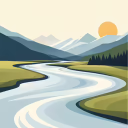a poster with the sun on top of a mountain