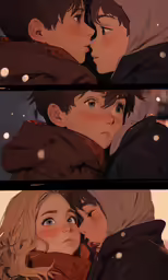 the young boy and girl kissing under the blanket