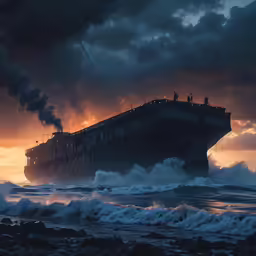 a ship sailing on waves in the ocean