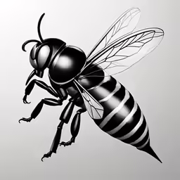 bee with black stripes on its body on a light gray background