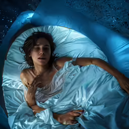 the woman in white is laying on her back