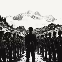 black and white photograph of a group of soldiers