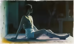 a woman sitting down in the middle of the room