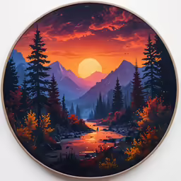 an image of the painting shows a forest setting with colorful clouds