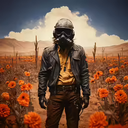 a man in a gas mask standing outside