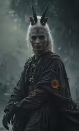 the woman has horns and a white makeup