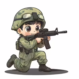 a soldier with a gun running through the ground