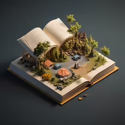 an open book has illustrated small houses on it
