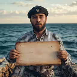a man holding an empty sign in his hands