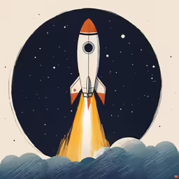 a red and white rocket takes off into space