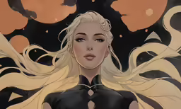 a blonde woman with white hair and eyes