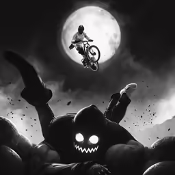 a person on a motorcycle is jumping over the rocks