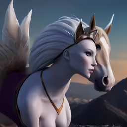 there is a photo of two horses and a girl in costume