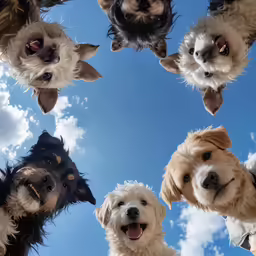 a group of dogs in a circle with one on top