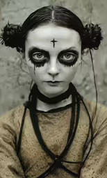 a woman with make - up and cross on her face