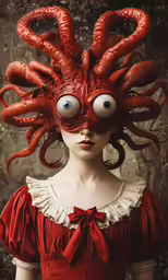 a strange woman wearing a large squid costume