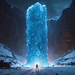 a man in an ice cave looks up at the sky