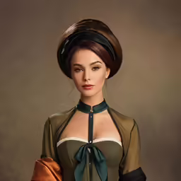 a very pretty lady wearing an ornate blouse and holding a leather glove