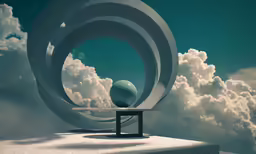 some kind of artistic sculpture and clouds in the sky