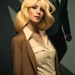 a beautiful blonde with a suit and tie on