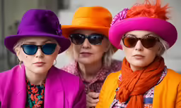 a group of women dressed in colorful outfits
