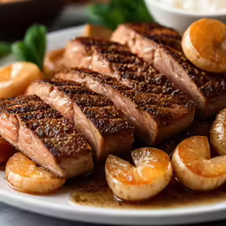the large pieces of meat are next to some small fruit