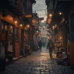two people walking in the street with backpacks