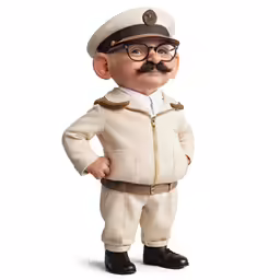 a cartoon figure with glasses and a mustache, in white, standing